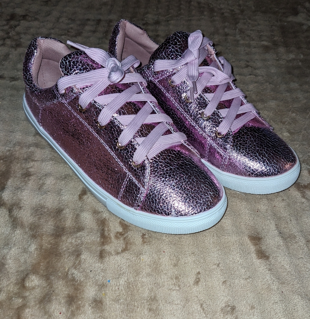 Pink Shine Textured Faux Leather Sneakers 9